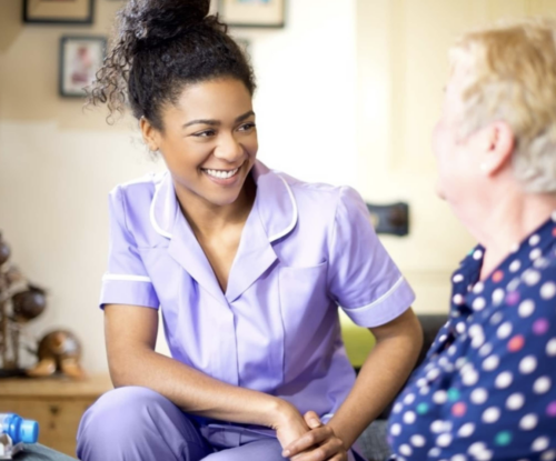 Care home team member and resident